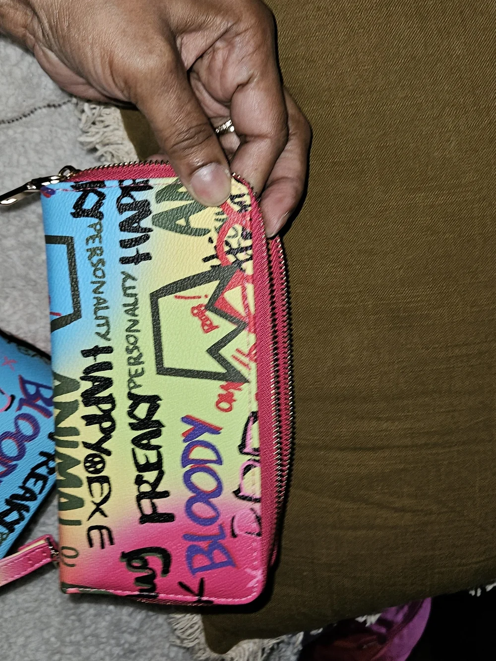 Colorful Graffiti Stripe Women’s Crossbody Bag With Matching Wallet - Multicolor