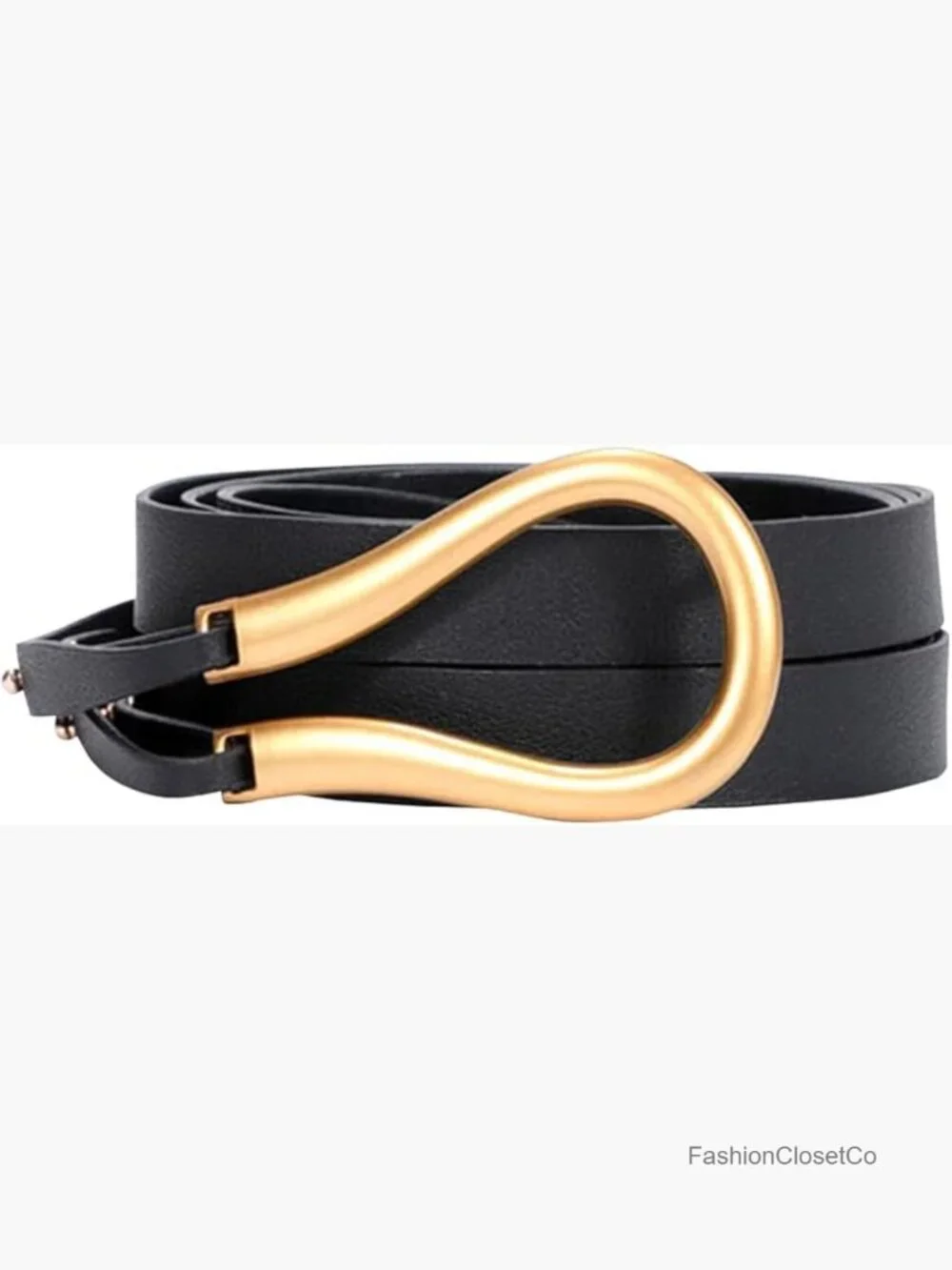 PU Leather Waist Belt Double Strap Tie Wrap Cinch Retro Skinny Gold Buckle