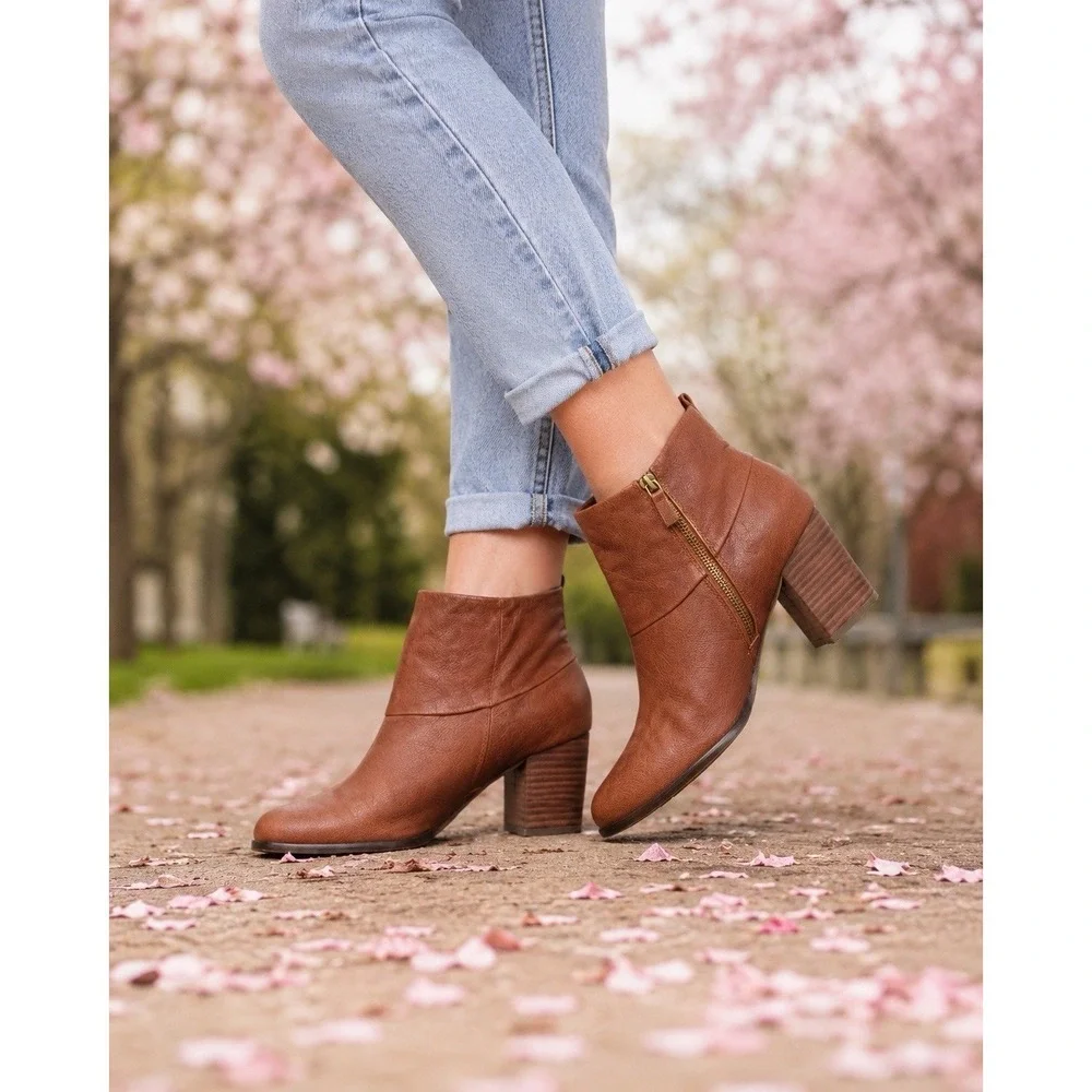 Cole Haan NikeAir Brown Leather Ankle Boots Heeled‎ Booties Womens 8B