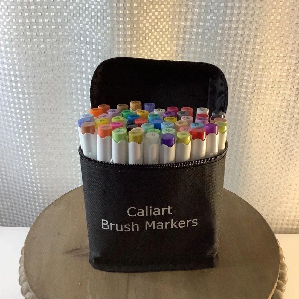 Caliart Alcohol Brush Marker Set Dual Tip 50 Colors‎ & 1 Colorless Blender
