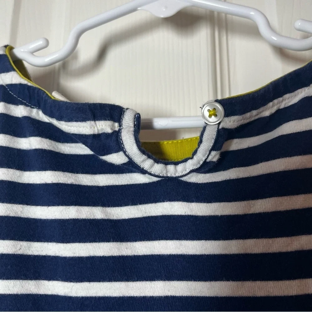 Mini Boden Navy Striped and Polka Dot Kids Dress Sequin Dog Design Size 9-10 Y
