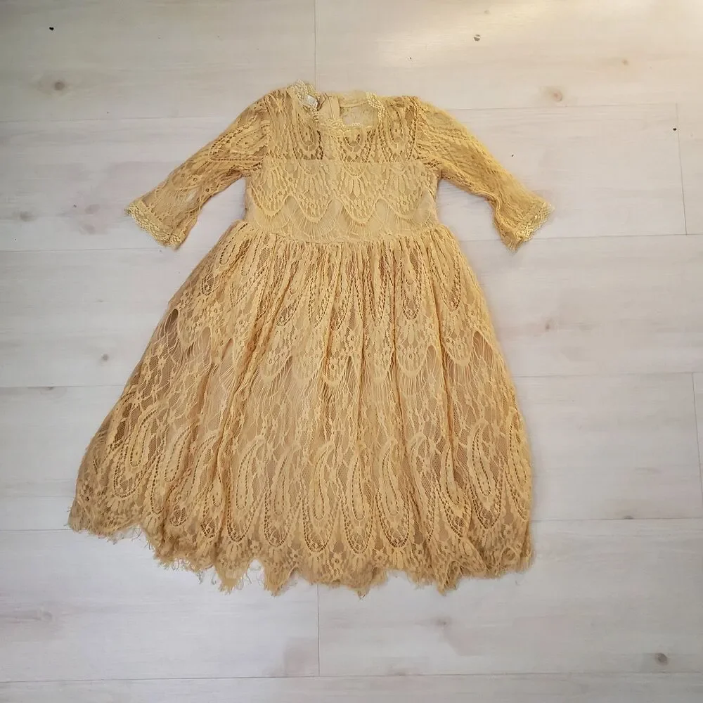 Trish Scully Bella Rafaela Dress Butterscotch Sz 7 Vintage-Inspired Flower Girl