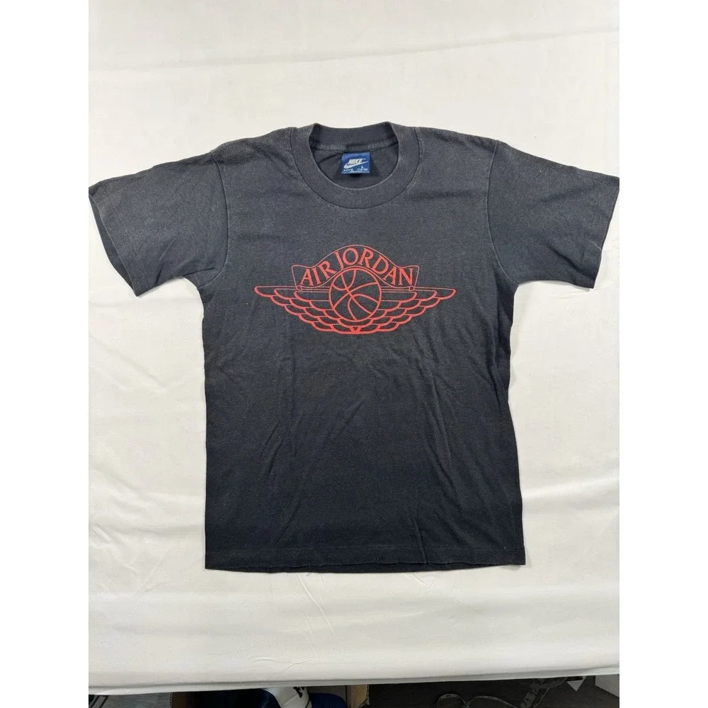 Vintage Nike Air Jordan Wings T-Shirt Boys L Faded Black Red 80s 90s Made USA