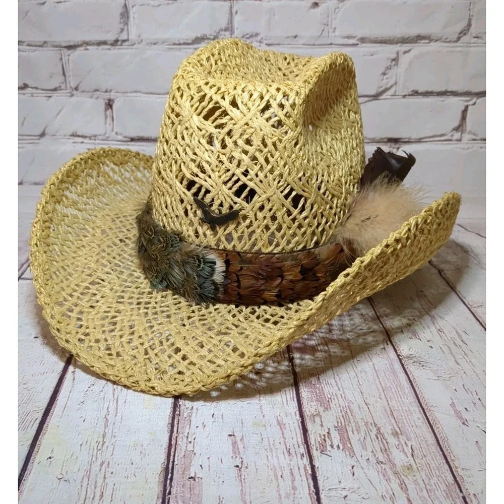 AMERICAN HAT Company 7 1/4 Tumble Weave Feather Band Straw Cowboy Hat
