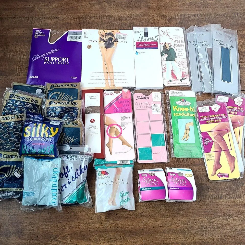 Lot of 26 Vintage Hosiery Nylons Pantyhose Thigh Knee High Mixed Brands & Sizes