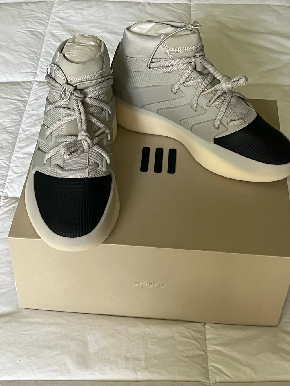 adidas x Fear of God White Sneakers with Black Logo Patch