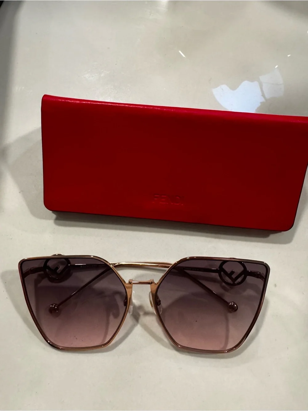Fendi Women's Rose Gold Frame Gradient Grey Sunglasses