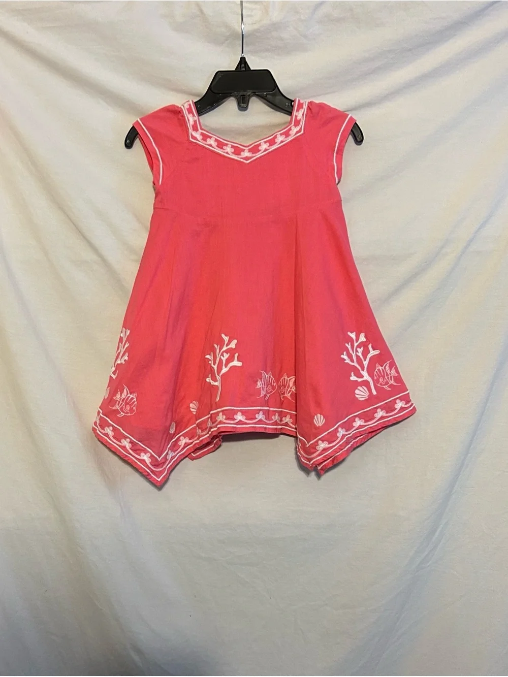 Gymboree Girls 12-18 Months Pink Sea Embroidered Handkerchief Hem Dress Beach