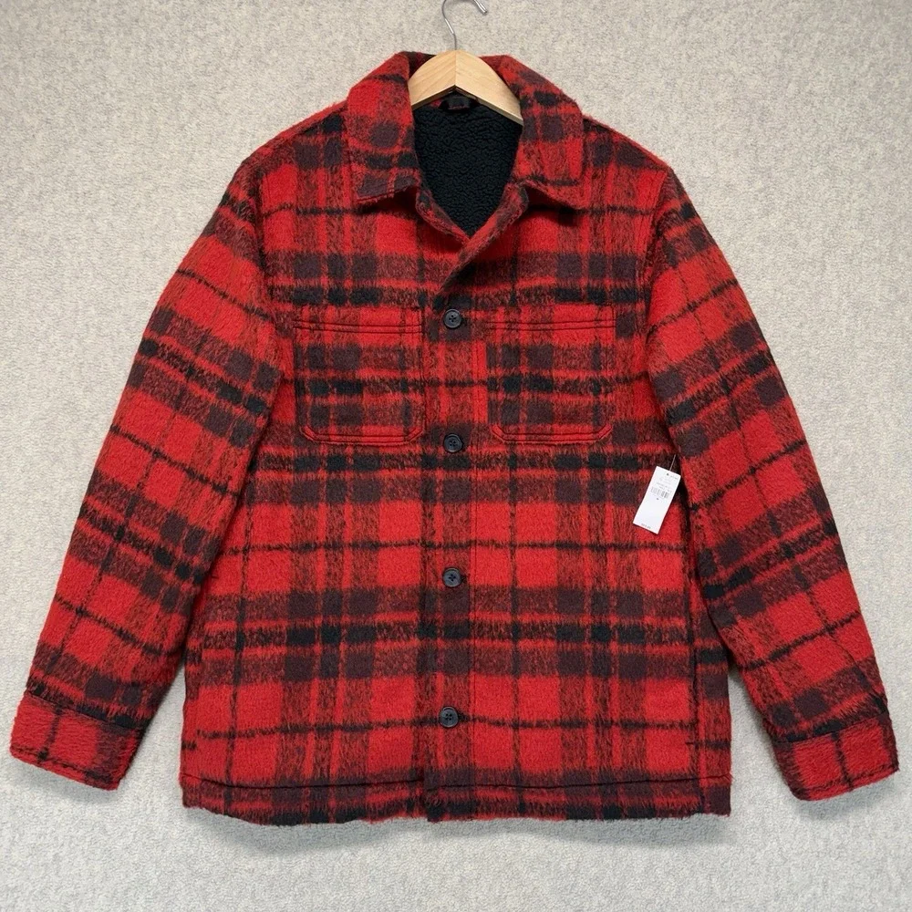 Old Navy Red Black Buffalo Plaid Sherpa Lined Jacket Men's Medium NWT