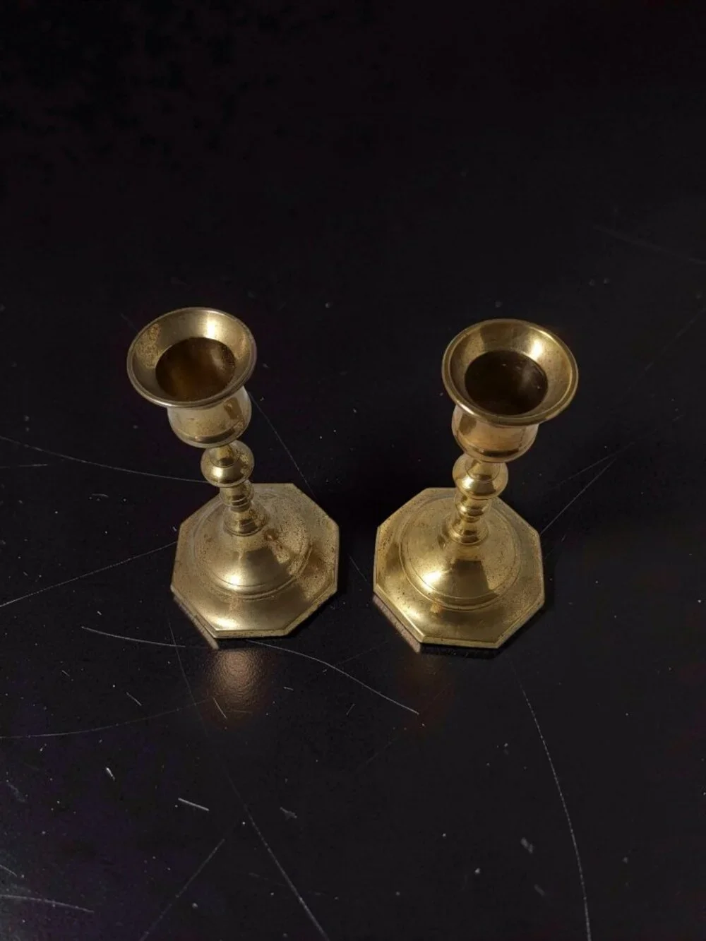 Pair Of 2 Vintage Solid Brass Taper Candlestick Holders Made In India