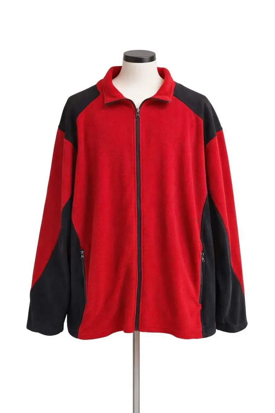 KingSize Mens 5XL Fleece Jacket Red Black Full Zip Big & Tall Pockets