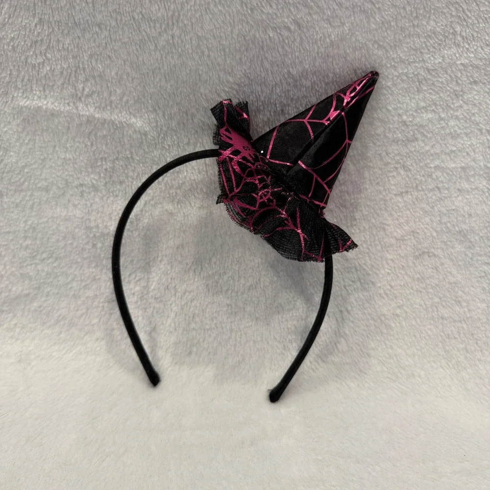 Halloween Witch Hat Headband Black Pink Spiderweb‎ Costume Accessory Kids