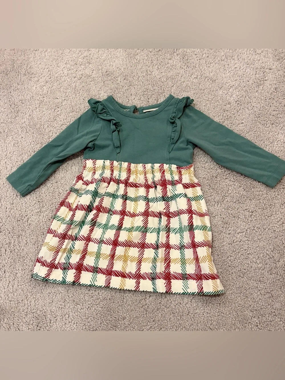 Ruffle Butts Green Ruffle Top Plaid Skirt Dress