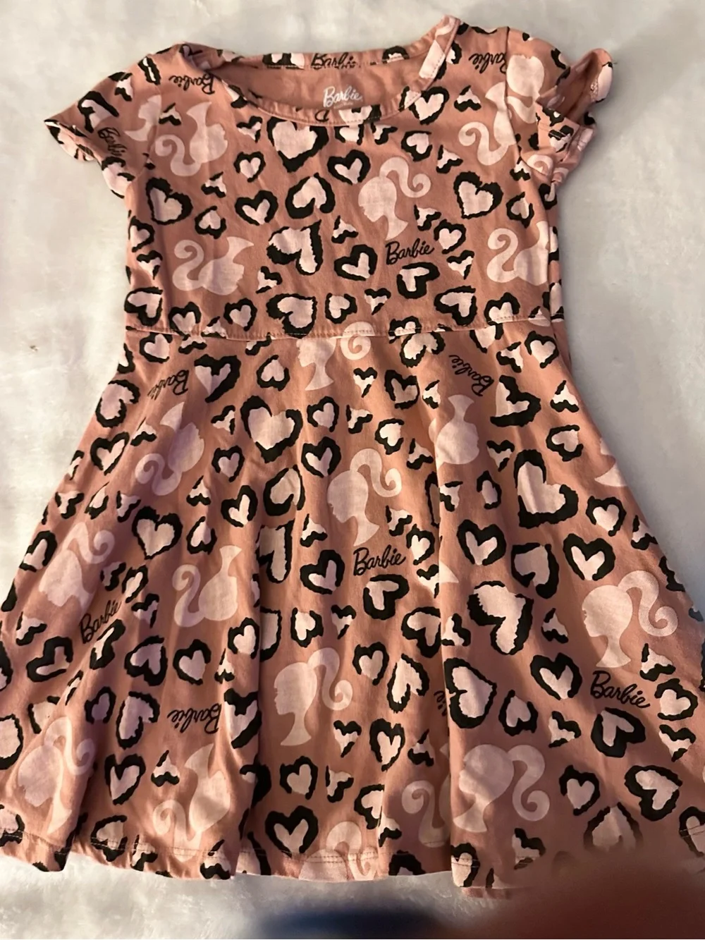 Barbie Pink Heart & Leopard Print Skater Dress