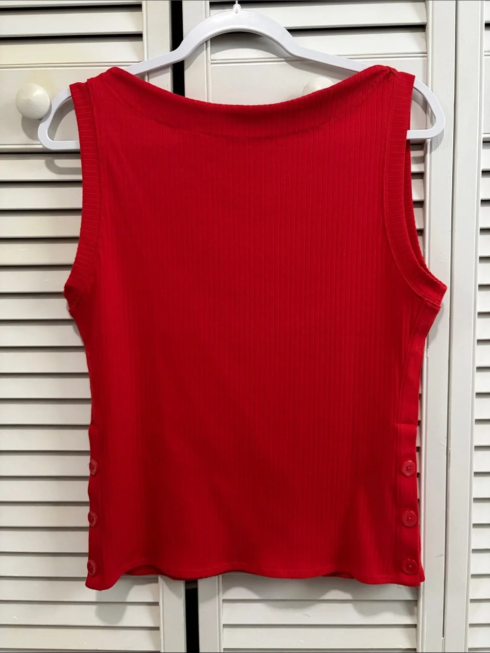 J. Crew Medium Red Boatneck Ribbed Top Blouse Buttons New