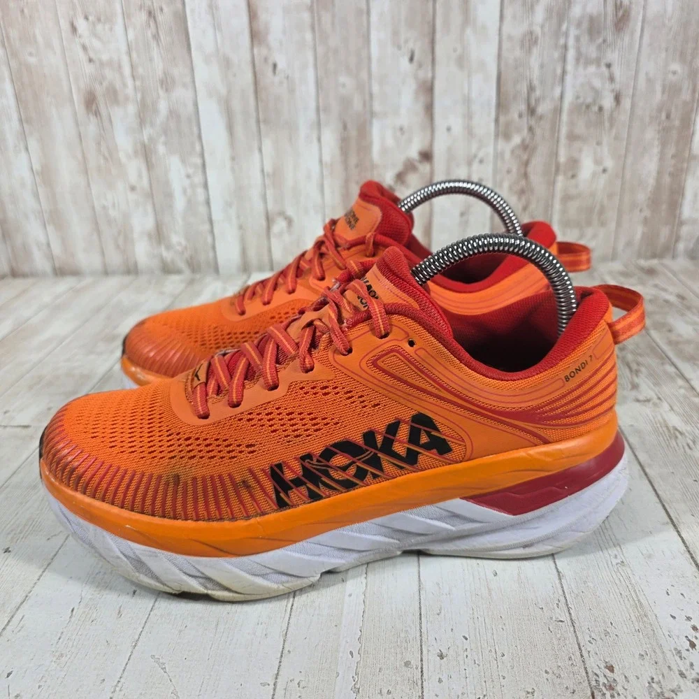Hoka One One Bondi 7 Mens Running Shoes Orange Red 1110518-POFS Size 7
