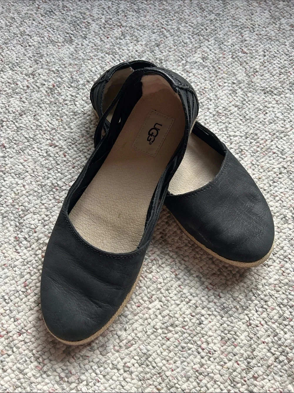 UGG Black Nunuck Leather Cicily Espadrille Flats