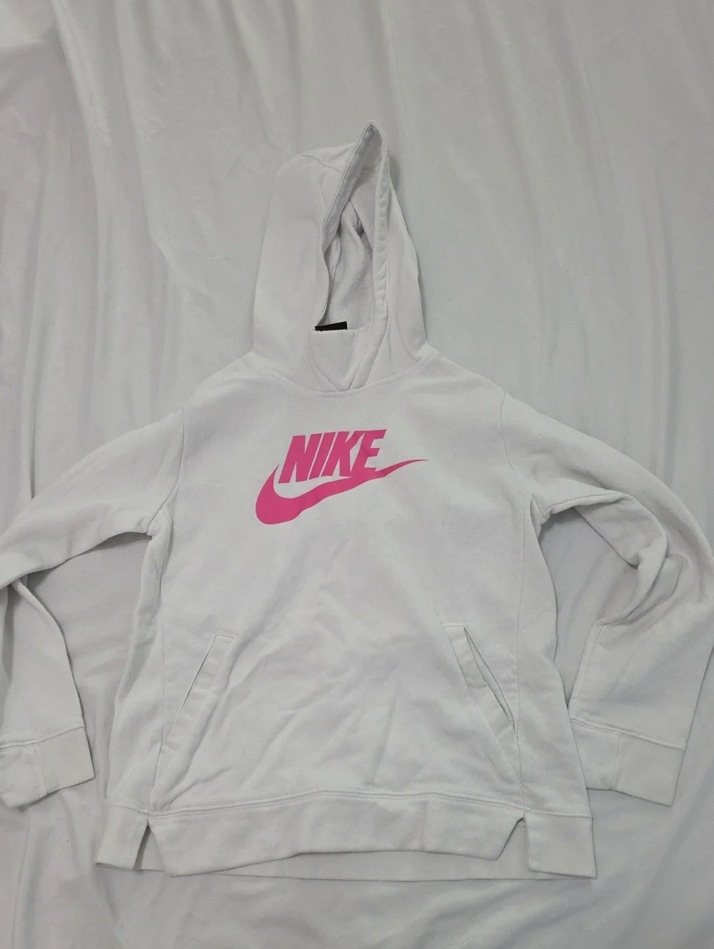 Nike White Hoodie with Bright Pink Swoosh