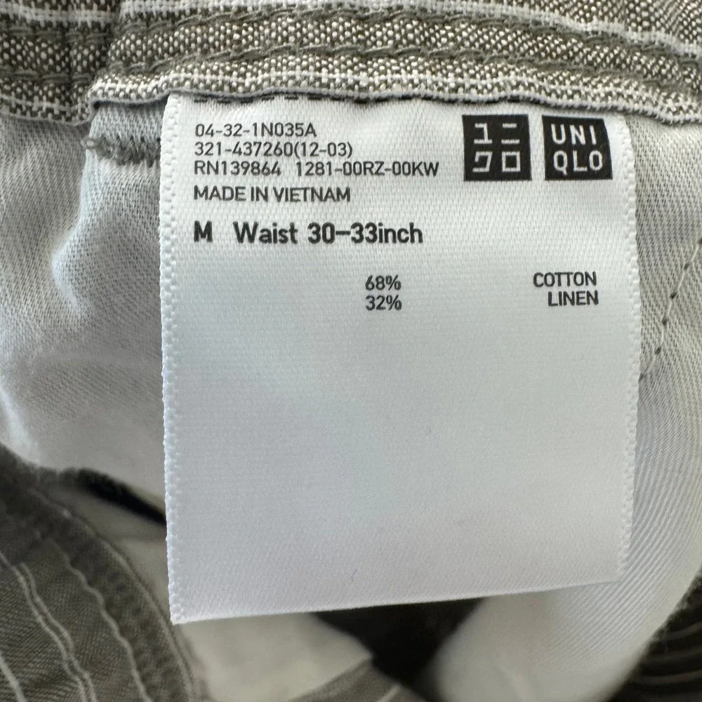 Uniqlo Mens Striped Cotton Linen Chino Shorts Size M Olive White Minimalist