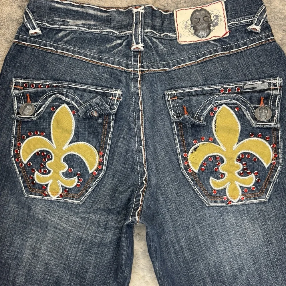 Y2K Laguna Beach Shorts 32 Fleur De Lis Embroidered Denim 2000s Rare
