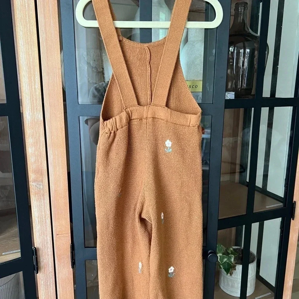 Zara Kids knit overalls embroidered boho toddler baby girl soft jumpsuit pocket