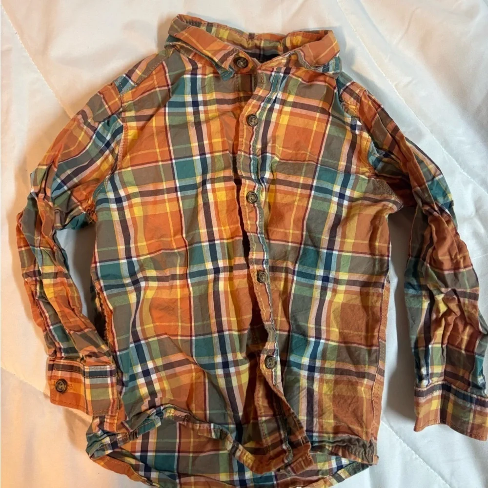 Carter's Orange and Blue Plaid Button Down Shirt size 24 months
