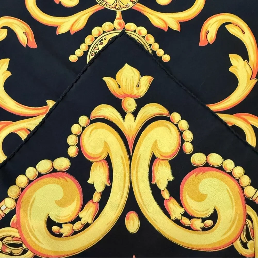 Escada Baroque Gold Black Silk Scarf 34”x35”