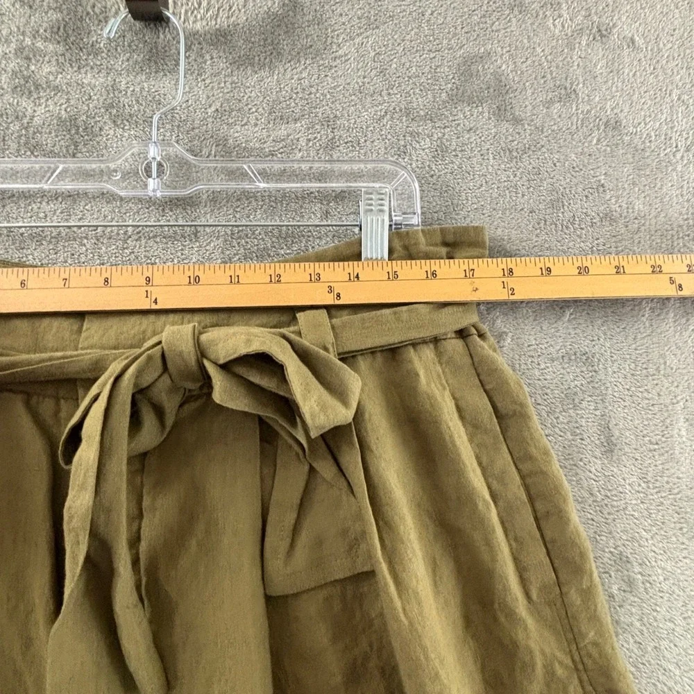 Zara Linen Wide Leg Crop Pant Woman XL Olive Green Paperbag Waist Belted