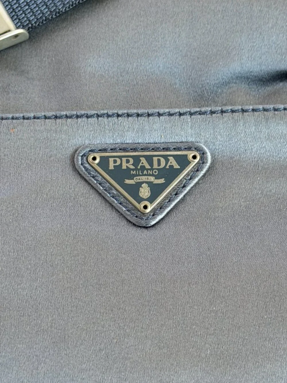 Prada Crossbody Messenger Shoulder Bag Milano Gray Satin Nylon AUTHENTIC
