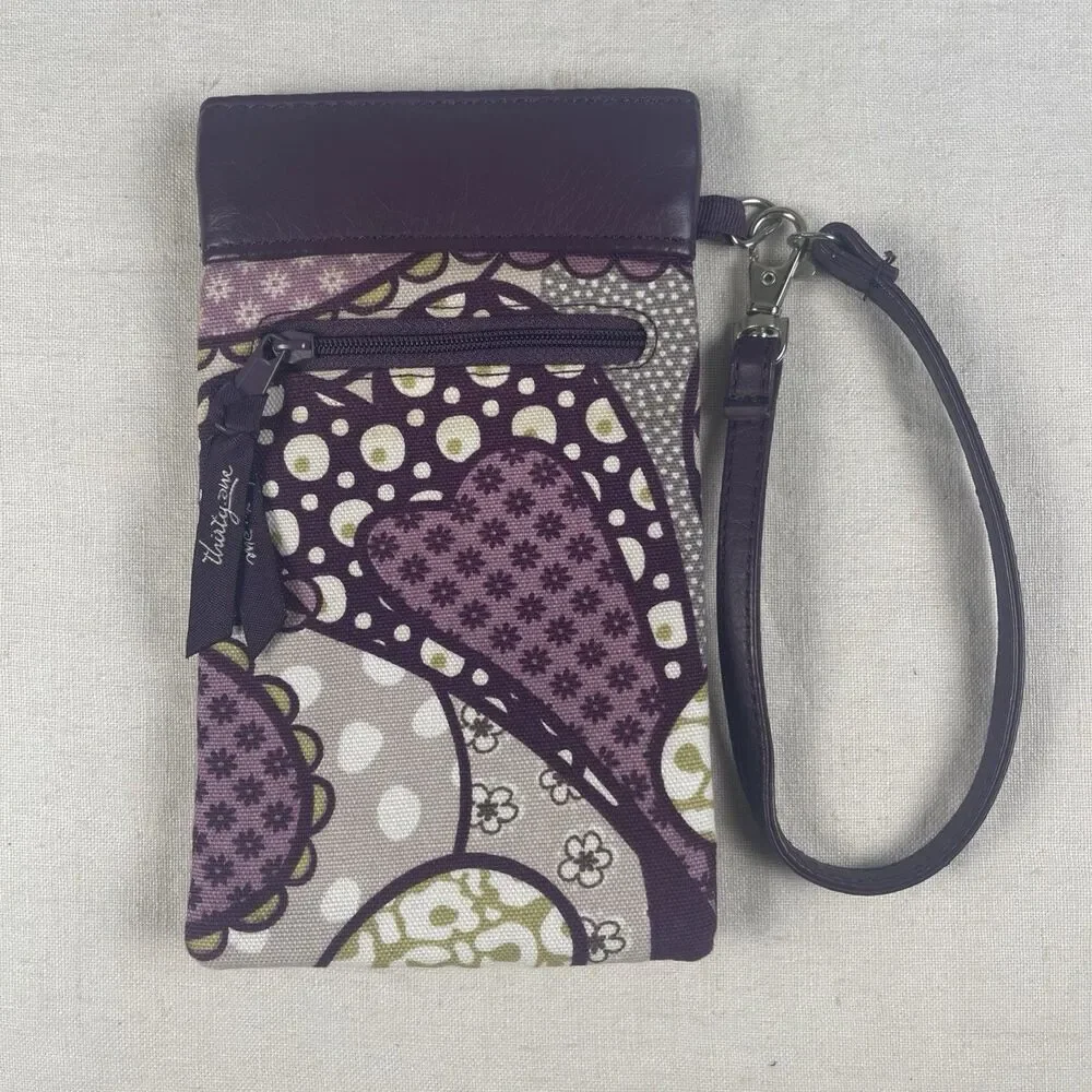 Thirty One Pinch Top Eyeglass Case Wristlet In Purple Patchwork Paisley
