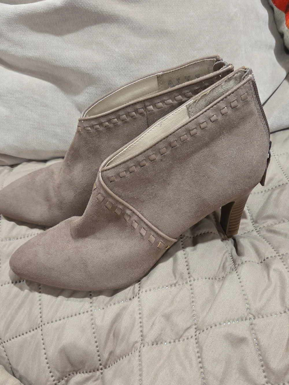 Life Stride Taupe Suede Feel Ankle Booties with Block Heel