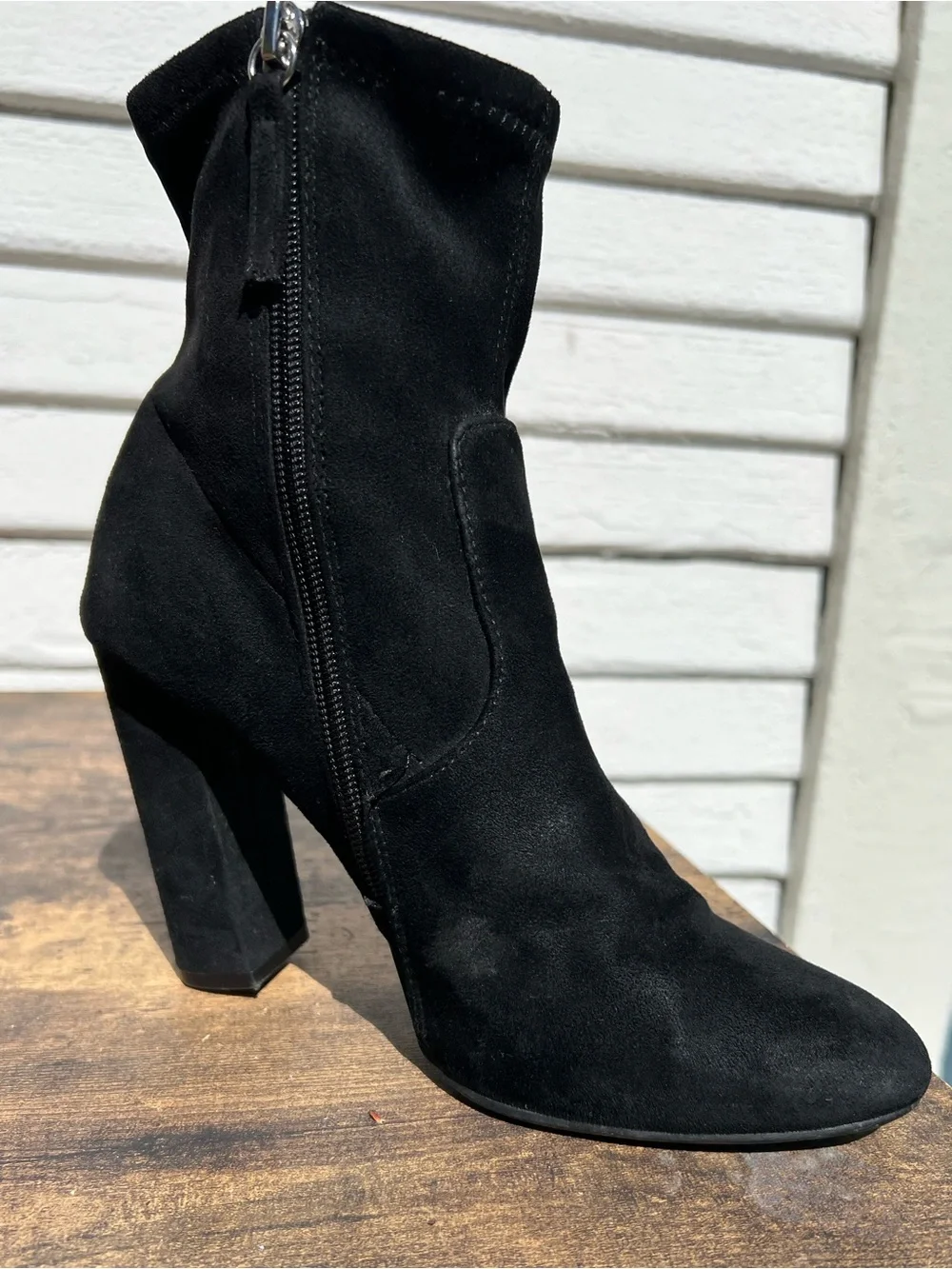 Steve Madden Black Suede Mid-Calf Block Heel Ankle Boots