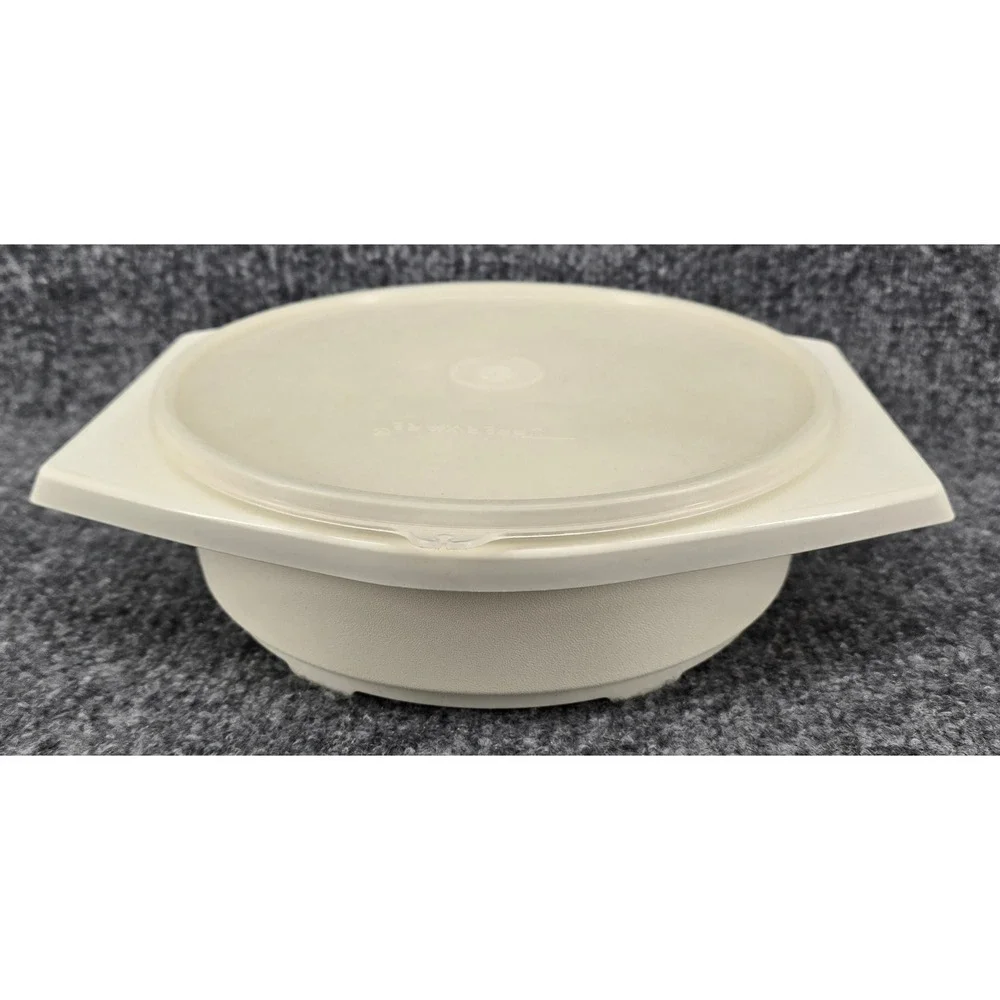Vtg 70s Tupperware Tortilla Keeper Server 785 Almond Round w/Lid 9