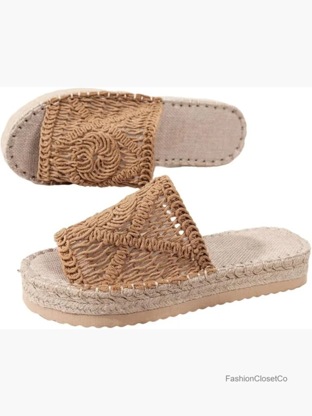 Bohemian Braided Crochet Platform Wedge Sandals Slide Beach Shoes
