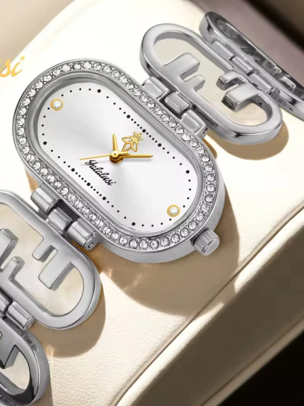 Silver Oval Crystal Bracelet Watch | Elegant Rhinestone Dress Watch for Women