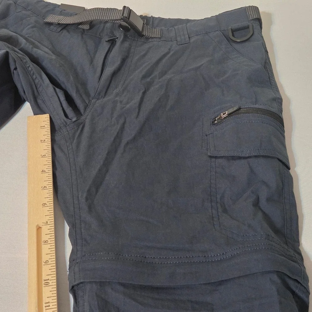 BC Clothing Cargo Convertible Pants Men M x 30 Navy Blue Stretch Belted Hiking