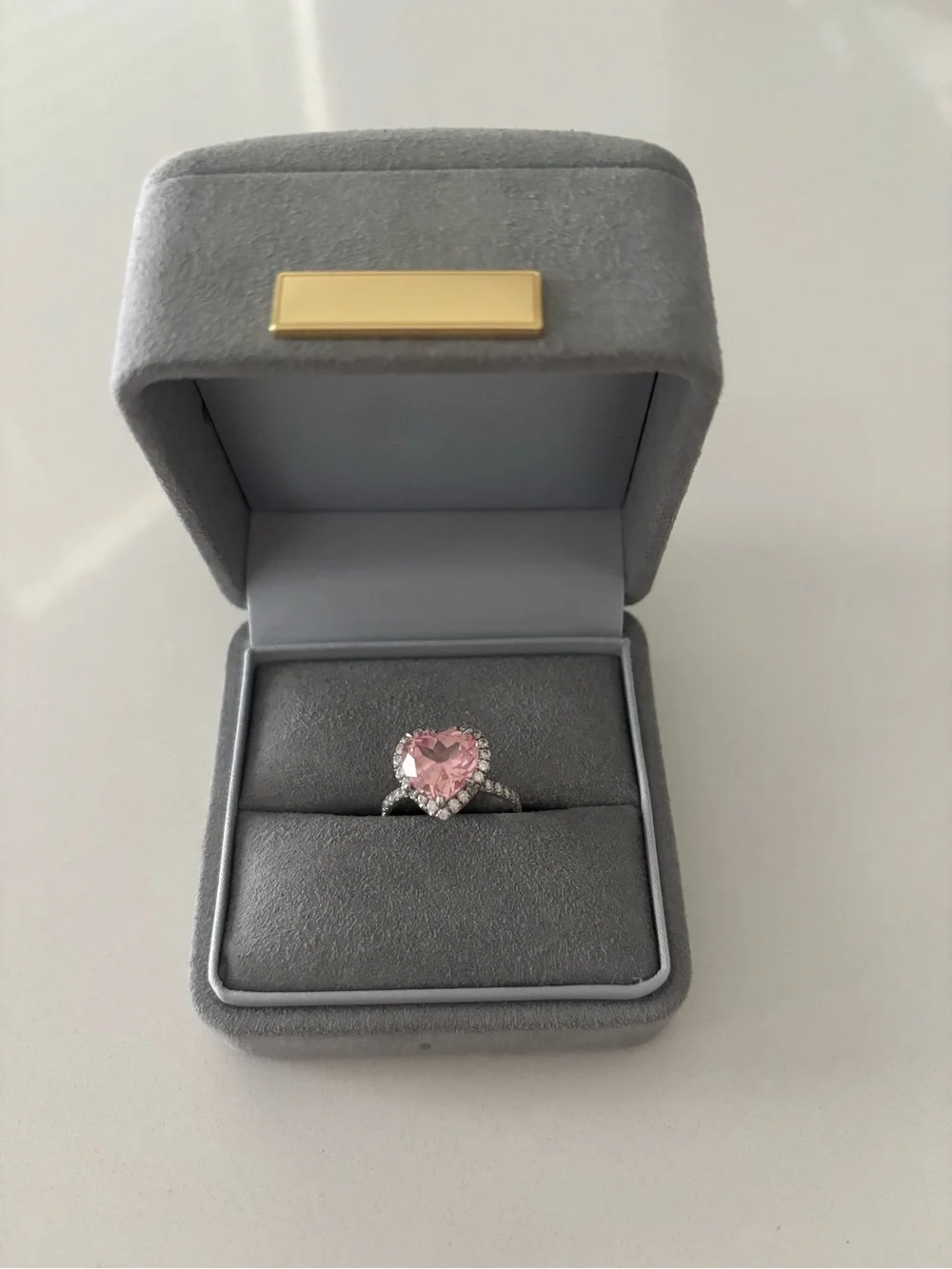 Pink Heart-Cut Halo Ring 14k white gold &  Moissanite.