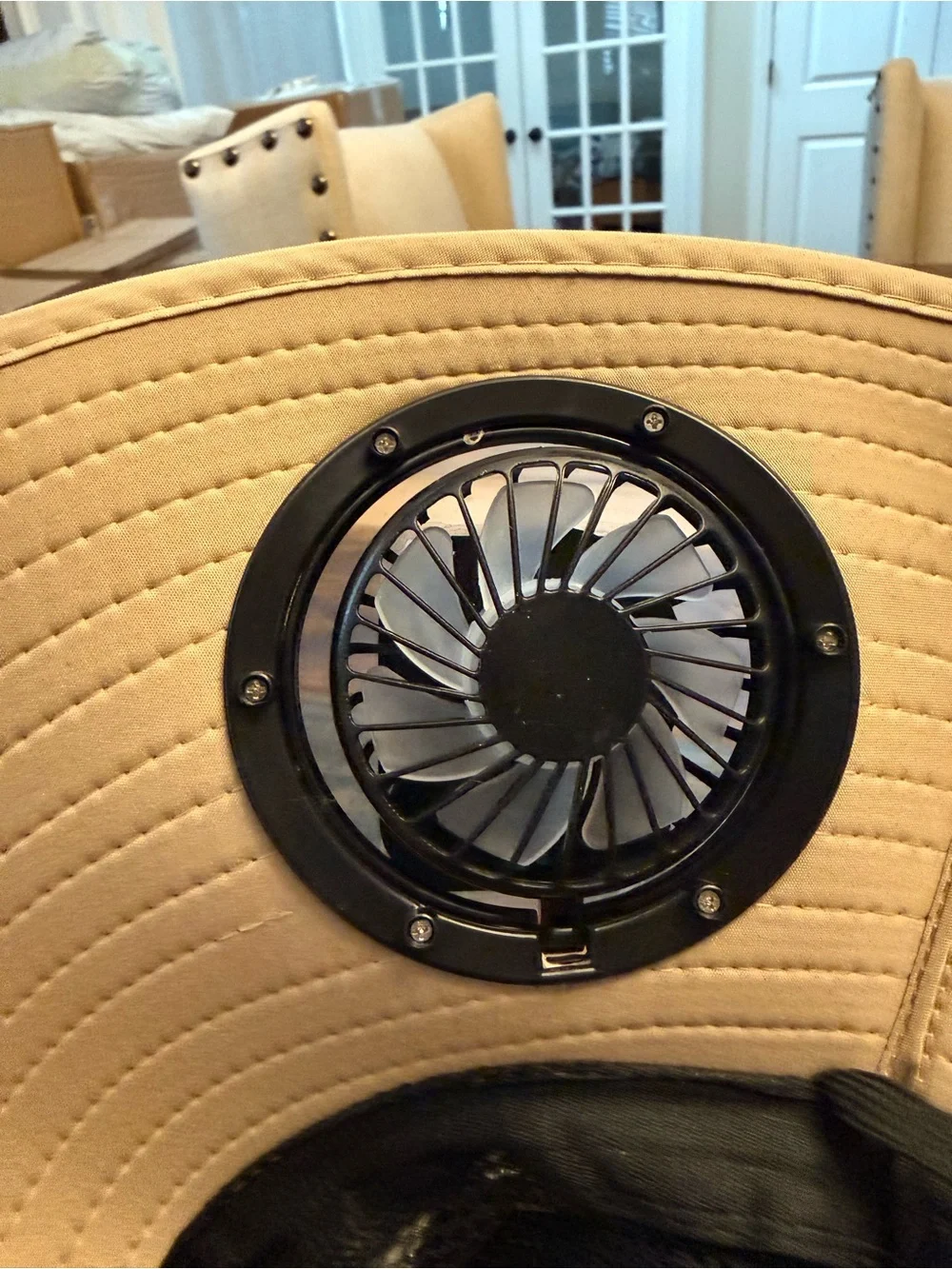Wide-Brim Men’s Sun Hat with Integrated Fans - Tan