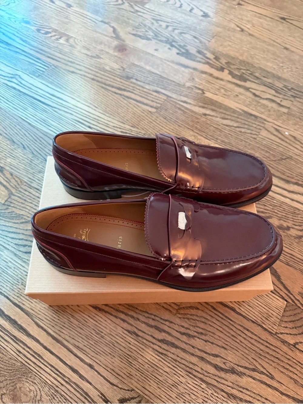 Christian Louboutin Men’s Bordeaux Patent Leather Penny Loafers