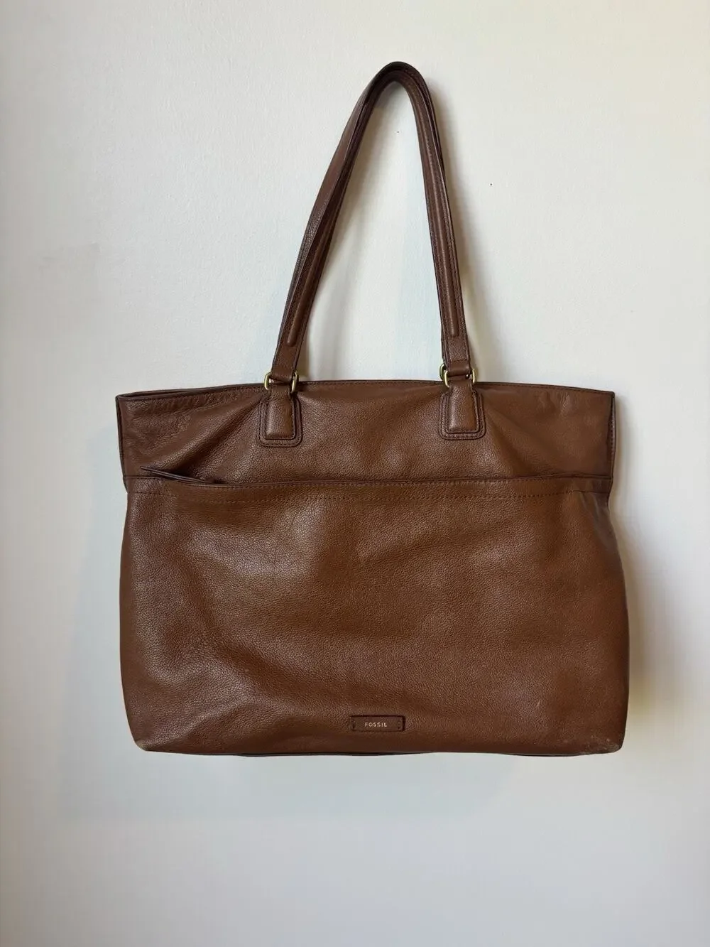 Fossil Kingston Line Pebbled Brown Leather Tote