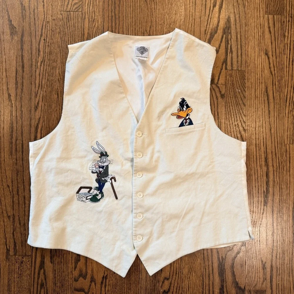 Unisex Bugs Bunny Daffy Duck Vintage Vest Embroidered‎ 1993 Looney Tunes XL