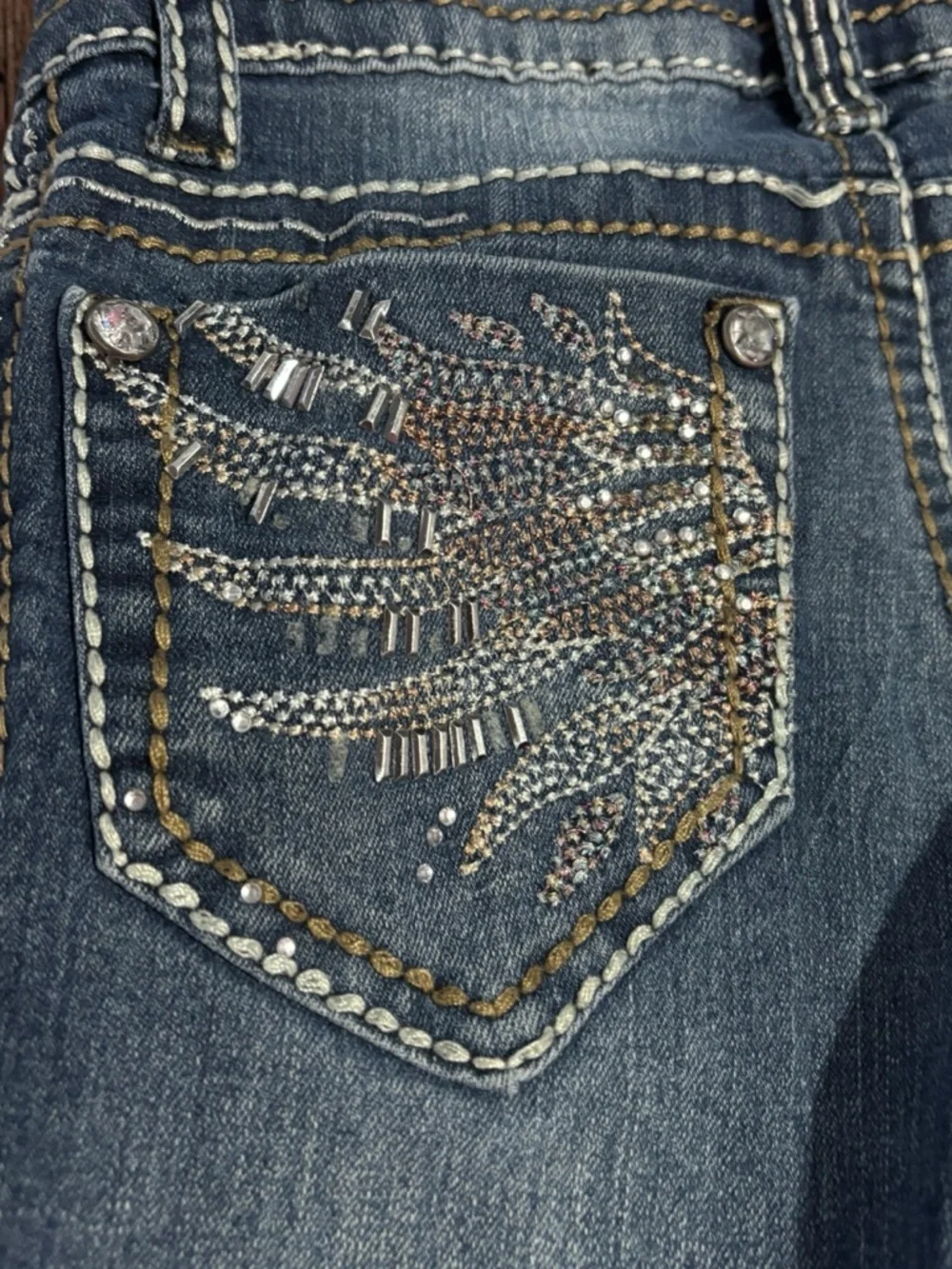 Mudd Dark Blue Slim Jeans Girls Size 7 With Pocket Embellishments