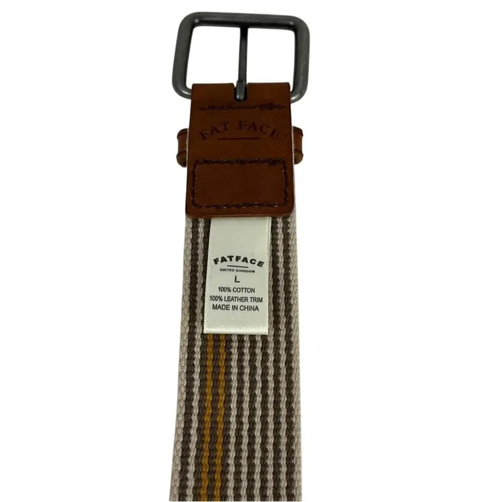 FAT FACE Woven Belt with Bronze-Tone Metal Buckle Preppy Size Large 37-41 Inches