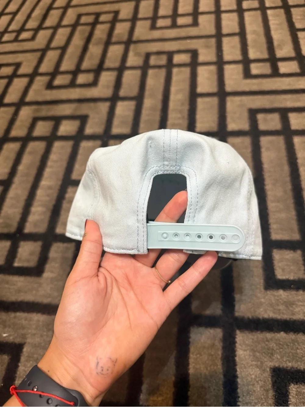 American Needle Light Blue and Black Baseball Cap with Red Label