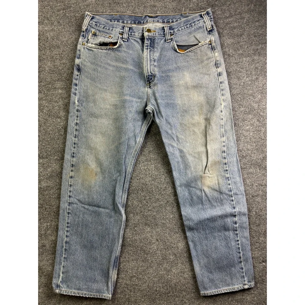 Carhartt Jeans Mens 36x30 Light‎ Blue Relaxed Fit Straight Leg Workwear Denim