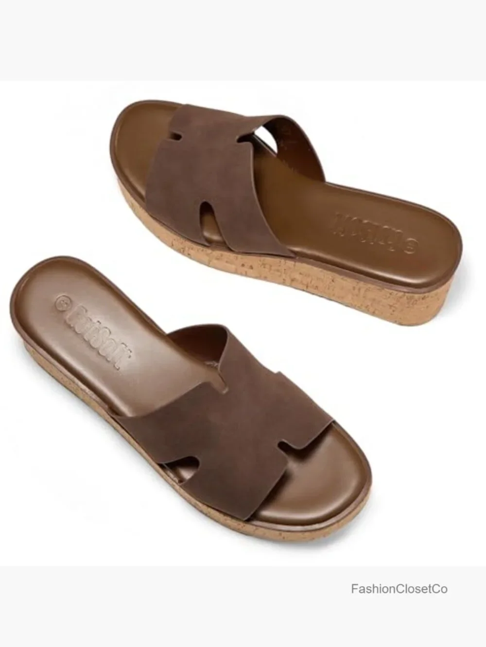 Open Toe Wedge Sandals Slip On Slides Cork Platform Comfort Summer Shoes