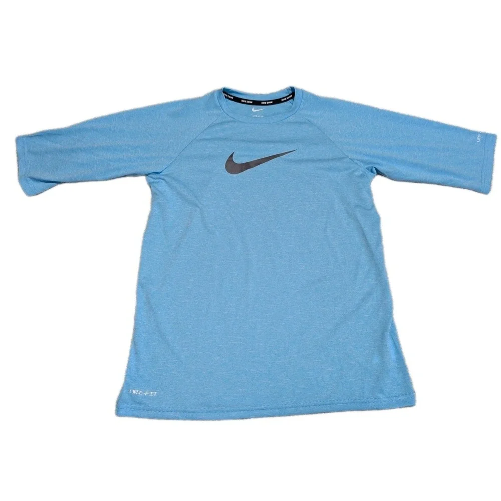Nike Top Rash Guard Youth Short Sleeve Summer Swim Dri Fit Blue Surf XL