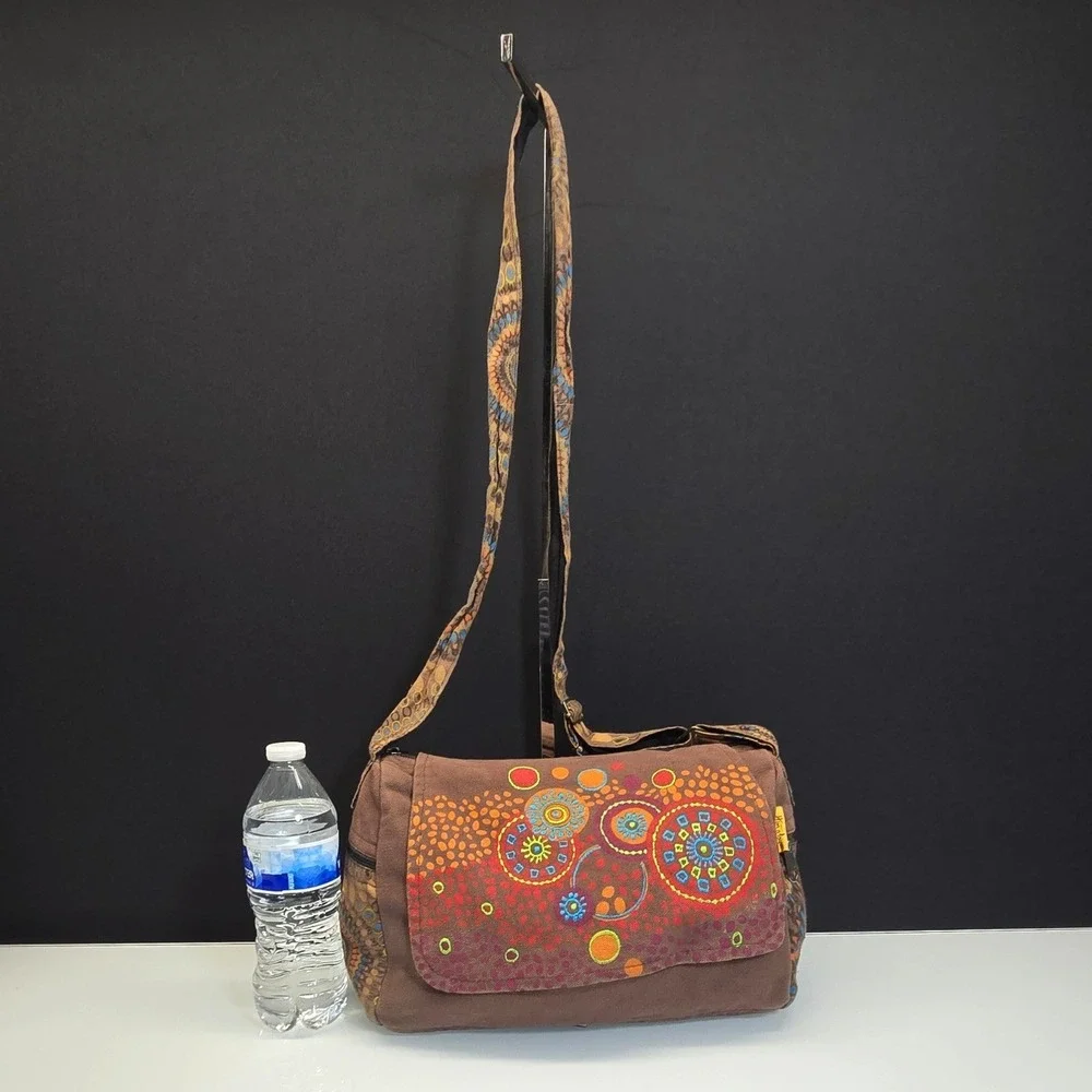 Himalaya Handmade Messenger Bag Brown Embroidered Cotton Boho Festival Nepal