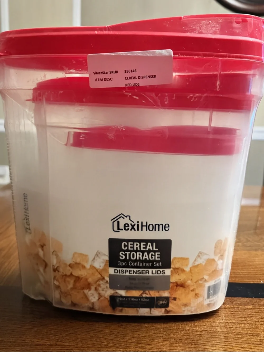 iHome Clear Cereal Storage Canisters with Bright Red Lids - 3pc Set
