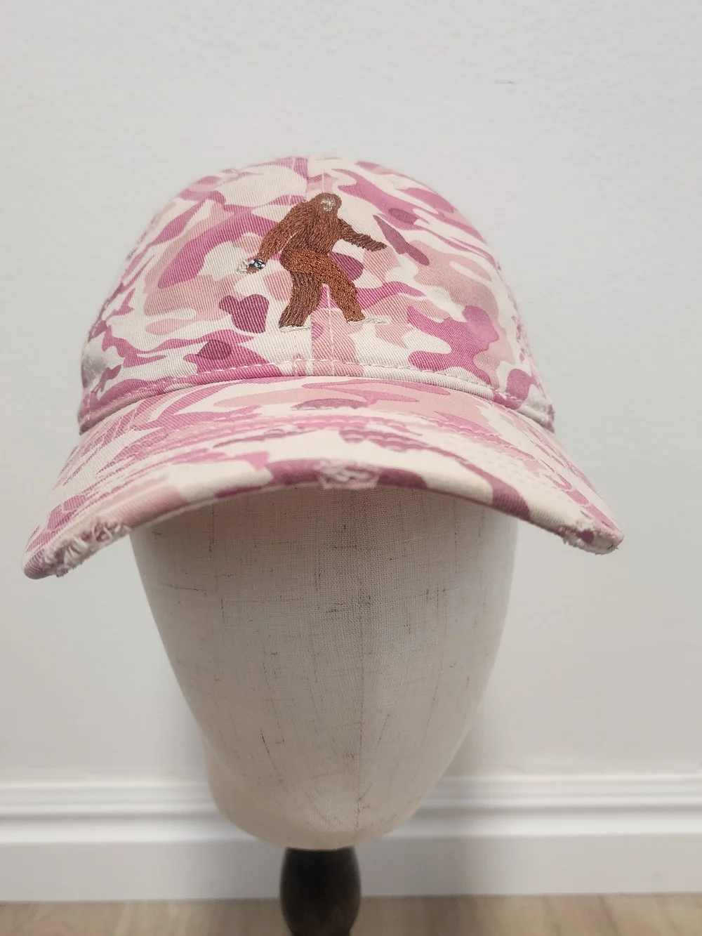 Pink Camo Baseball Cap with Brown Sasquatch Patch